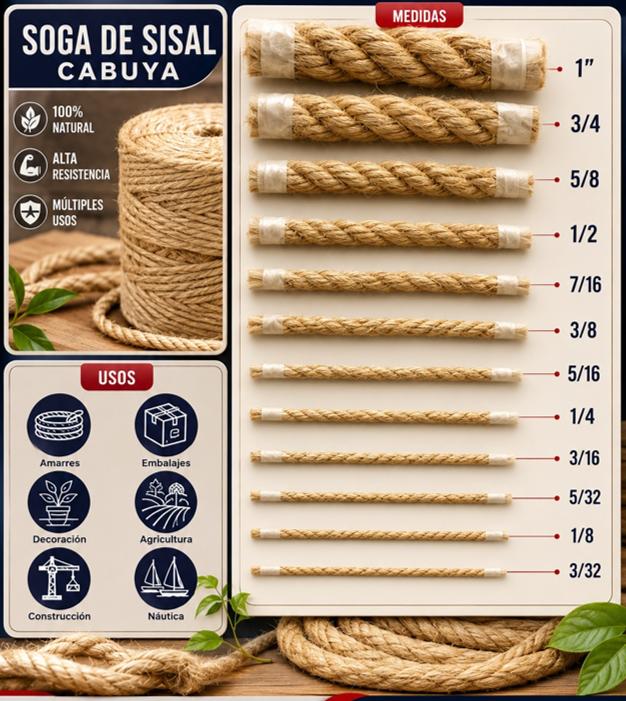 Soga de sisal cabuya, medidas disponibles